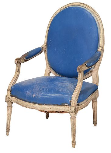 Louis XVI Style Carved Paint Decorated Armchair