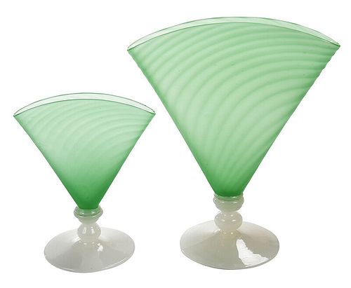 Two Steuben Glass Fan Vases