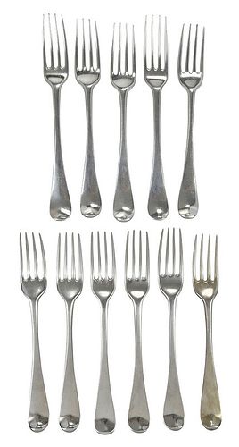 Eleven Georgian English Silver Forks 