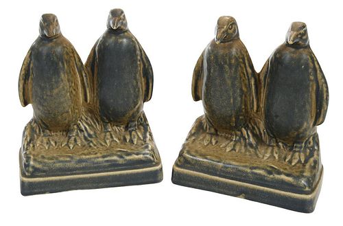 Pair of Rookwood Figural Penguin Pottery Bookends