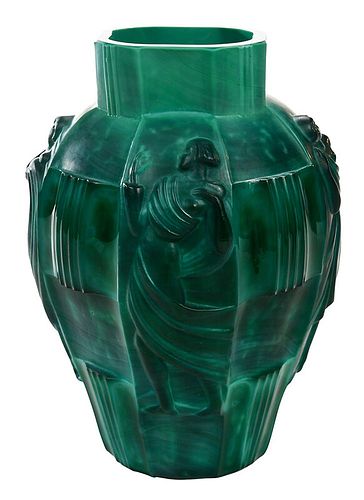 Curt Schlevogt Attributed Malachite Glass Vase