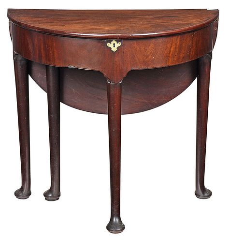 Queen Anne Figured Mahogany Demilune Table