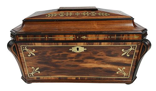 Fine Regency Rosewood and Brass Inlaid Tea Caddy