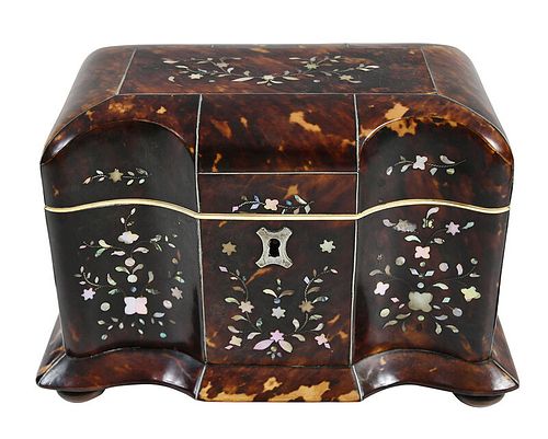 Tortoise and Mother of Pearl Inlaid Tea Caddy
