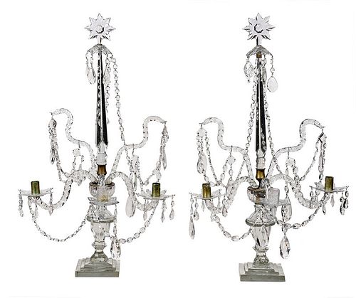 Pair Regency Style Cut Glass Candelabra 