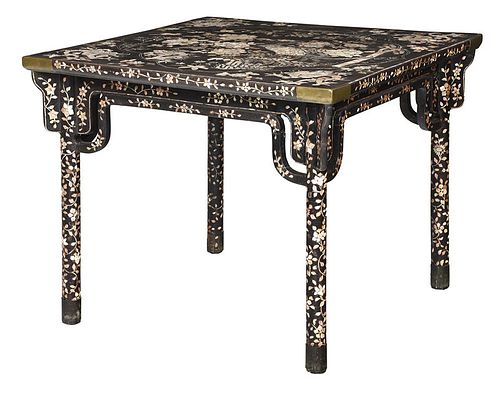Asian Lacquered Mother of Pearl Inlaid Table