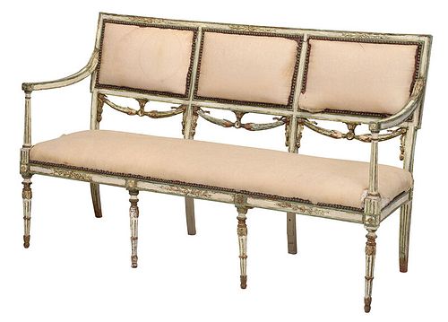 Italian Neoclassical Carved Painted Settee