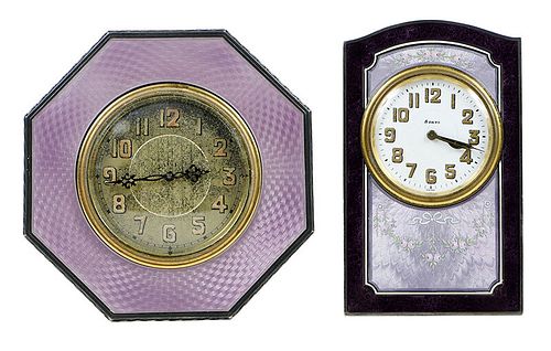 Two Silver and Guilloché Travel Clocks