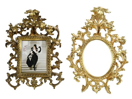 Painted Porcelain Plaque, Two Florentine Frames