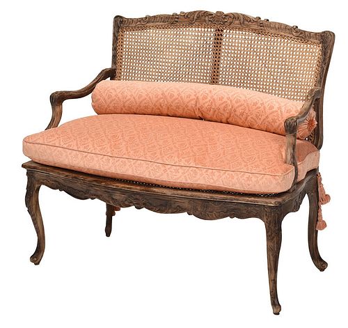 Provincial Louis XV Caned and Upholstered Settee