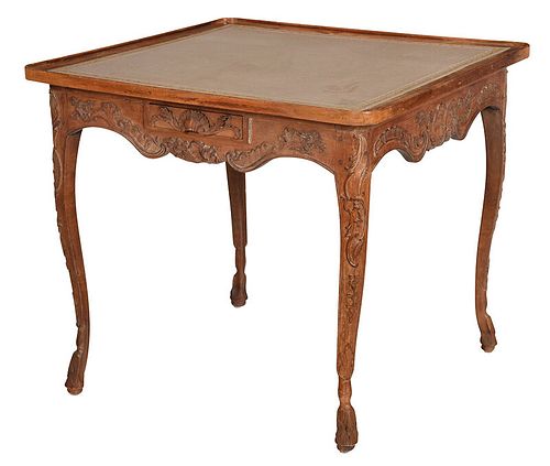 Provincial Louis XV Walnut Leather Top Games Table