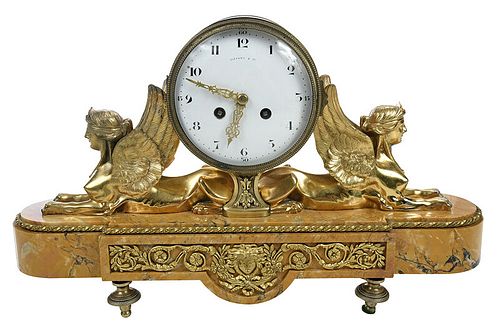Tiffany & Co. Gilt Bronze and Marble Mantel Clock