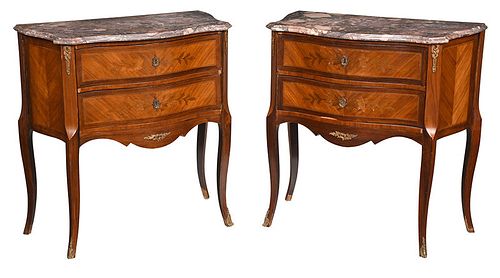 Pair Louis XV Style Marquetry Inlaid Commodes