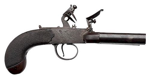 Original Forth in York English Flintlock Four-Barrel “Duck Foot” Pistol with Iron Belt Hook 