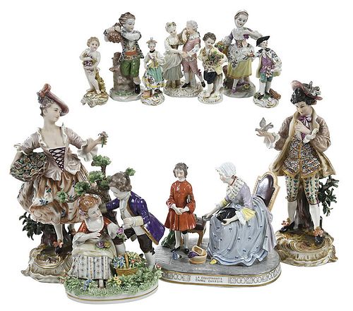 Eleven German/Meisen Porcelain Figural Groups