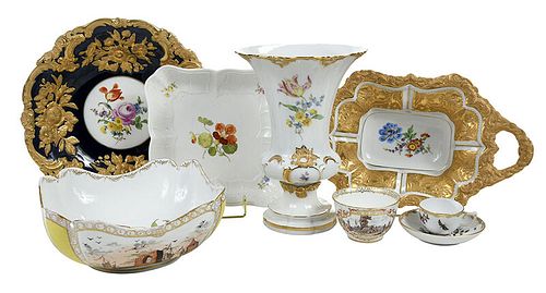 Eight Pieces Meissen Hand Painted Porcelain 