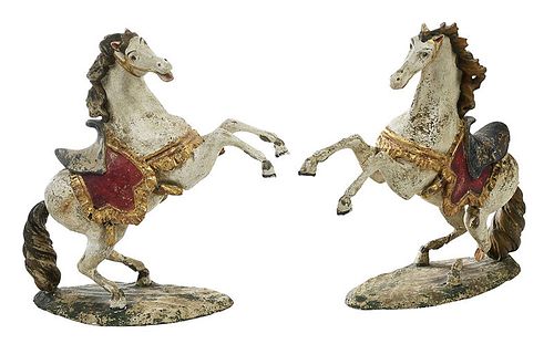 Pair Italian Carved and Painted Wood Horses