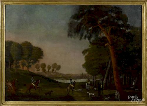 English oil on canvas fox hunting scene, early 1