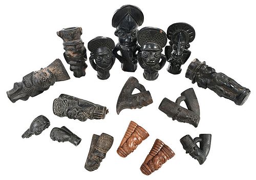 Group of 16 African Ceramic Figural Pipe Bowls