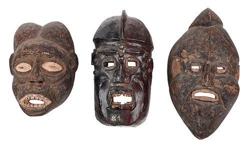 Group of Three West African Carved Wood Masks