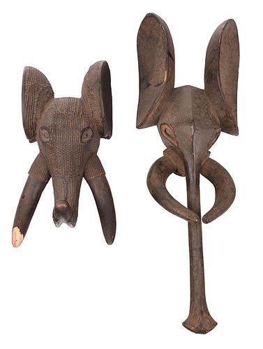 Two Oku Carved Wood and Wicker Elephant Masks