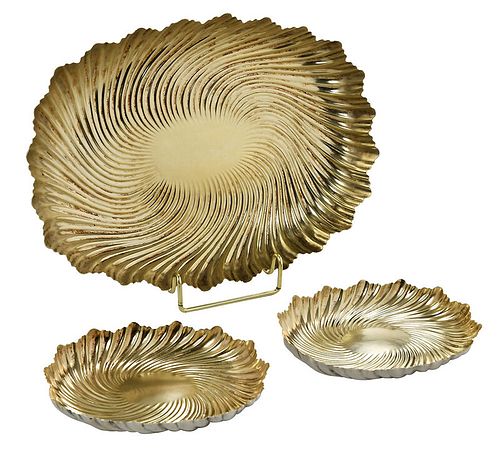 Three Whiting Gilt Sterling Swirl Dishes