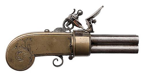 French Brass Four-Barrel Flintlock Pistol 