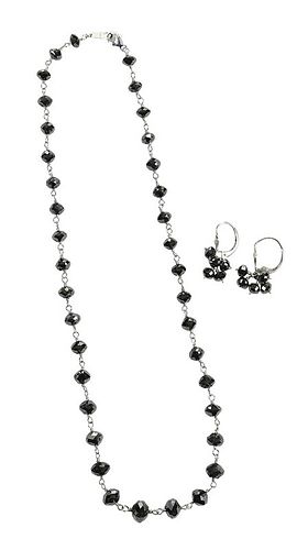 Platinum Black Diamond Necklace and Earrings 