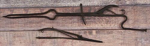 Pair of American wrought iron ember tongs, 18th