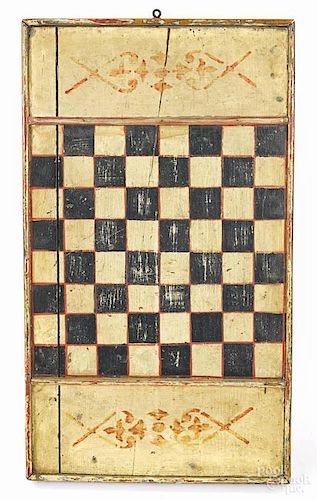 Painted pine double-sided gameboard, 19th c., 2