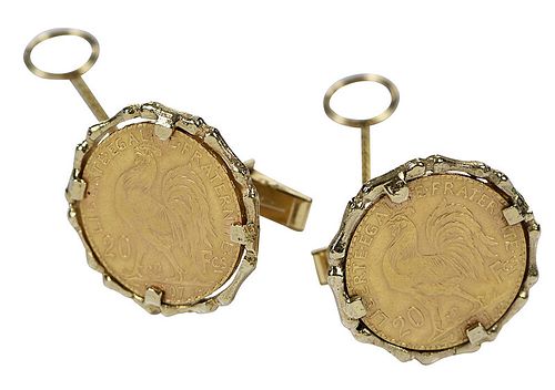 Gold French Coin Cufflinks 