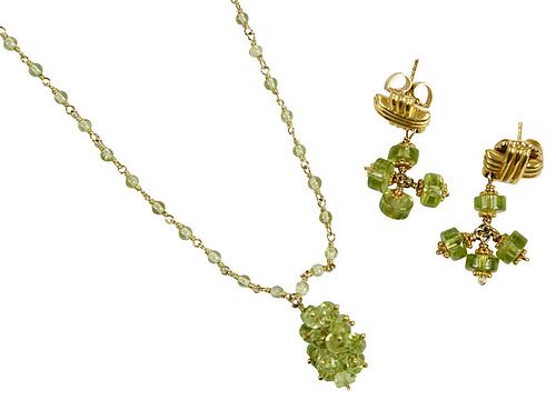 18kt. Peridot Necklace and Earrings 