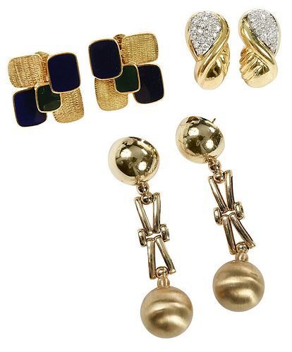 Three Pairs Gold Earrings