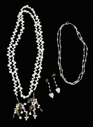 Three Pieces Gold Pearl Jewelry 