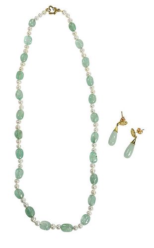 14kt. Gemstone Necklace and Earrings 