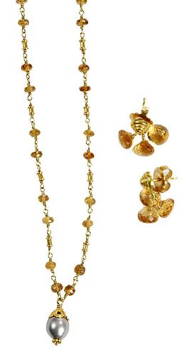 Gold Gemstone Necklace and Earrings 