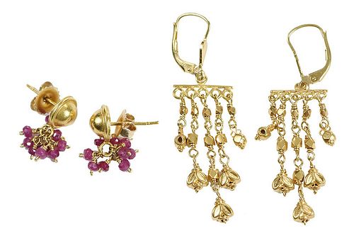 Two Pairs 18kt. Earrings 