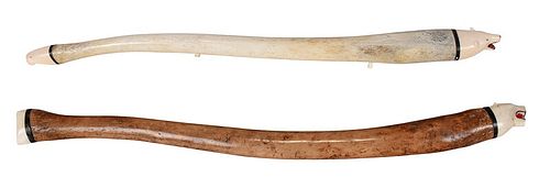 Two Inuit Carved Walrus Baculum Oosiks