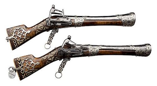 Pair of Caucasian or Persian Miquelet Blunderbuss Pistols 