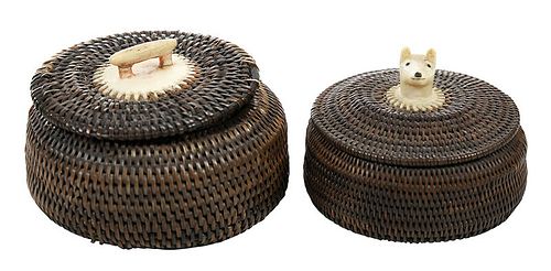 Two Small Eskimo Baleen Lidded Baskets
