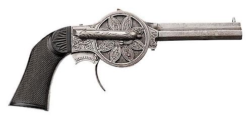 Scarce Unmarked Engraved Turret Pistol 