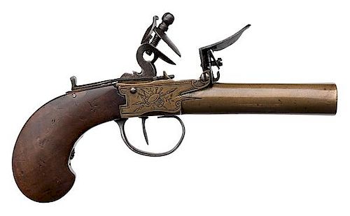 Brass Flintlock Blunderbuss Pocket-Size Pistol, ca 1800 