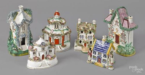Six Staffordshire pastille burners and house mod