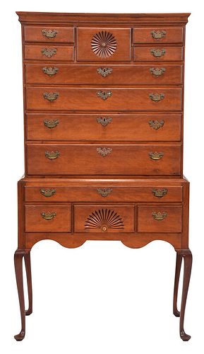 New England Queen Anne Carved Cherry High Chest