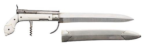 Large Fancy Ivory-Gripped Knife Pistol with German Silver Sheath 