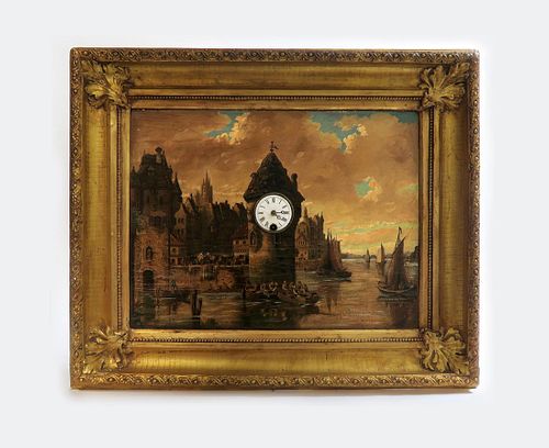 19th C. French Clock Painting on Board