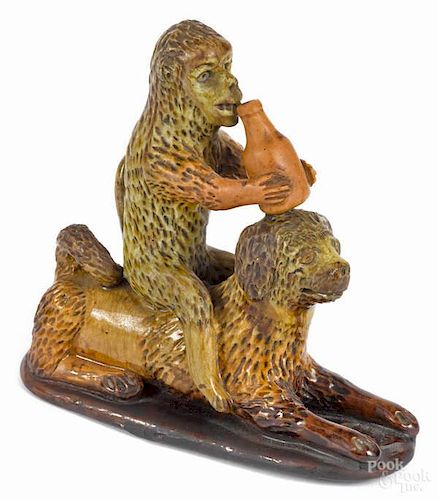 Pennsylvania redware figure of a monkey with a j