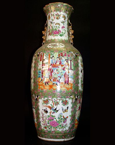 A Large 19th C. Chinese Rose Canton Hand Painted vase