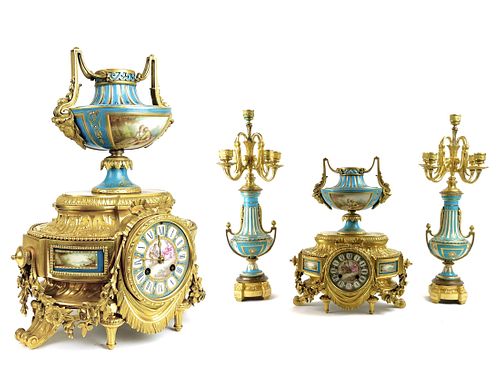 A French Sevres Bronze Clock Set, 19th C.