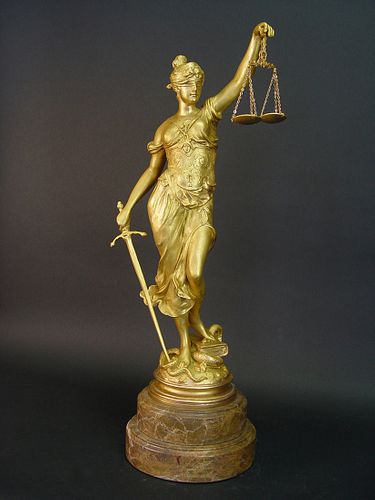 Justice, 19th Century Gilt Bronze Sculpture, Signed